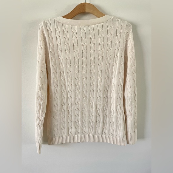 Lauren Ralph Lauren Cable Knit Sweater Gold Button Shoulder Detail Cream L - Picture 9 of 9